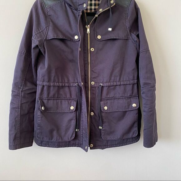 Topshop-Navy Utility Lightweight Jacket With Plaid Hood/Gold Hardware - Picture 5 of 9